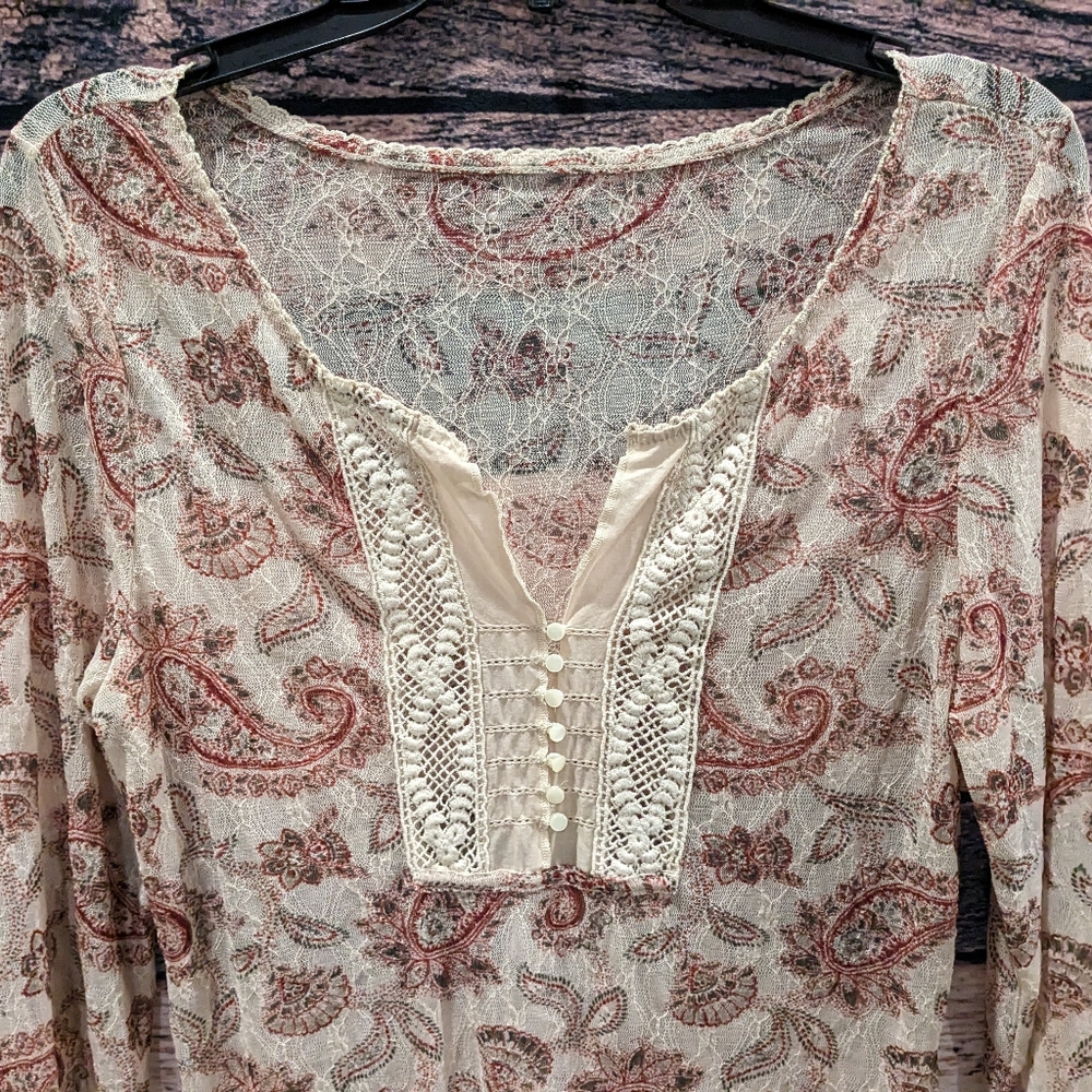Red Lacy Long Sleeve Cottage Core Top